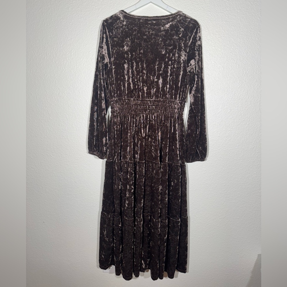 Belle Boho by Kim Gravel Crushed Velvet Tiered Maxi Dress in Espresso - Picture 3 of 9